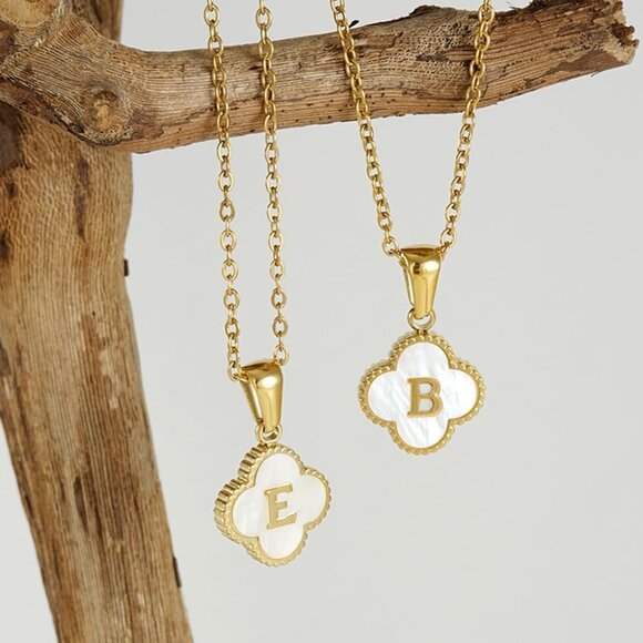 Personalized 14K Gold Plated Clover Initial Necklace - Dainty Women’s Jewelry - Picture 5 of 9
